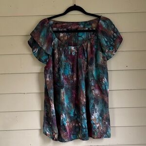 Zac & Rachel Teal and Brown Patterned Blouse